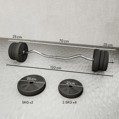 SPORTNOW 25kg Barbell Set, Adjustable Weights with Curl bar and Non-Slip Handle, for Women and Men Weight Lifting Training
