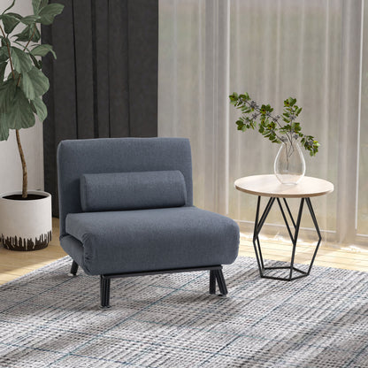 HOMCOM Single Sofa Chair Bed, Linen Fabric 3-in-1 Convertible Sleeper Chair with 5-Position Adjustable Backrest, 75cm Wide Seat, Pillow for Living Room, Bedroom, Black