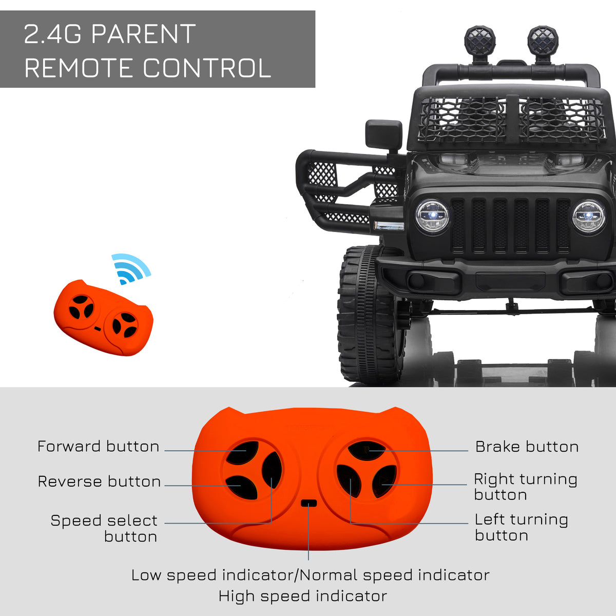 HOMCOM Kids Ride On Car, 12V Electric Cars for Kids with Parental Remote Control, 2 Motors, 4-Wheel Suspension, LED Lights, Horn, 3-5km/h, Battery Powered Ride On Toy for 3-6 Years Old Black