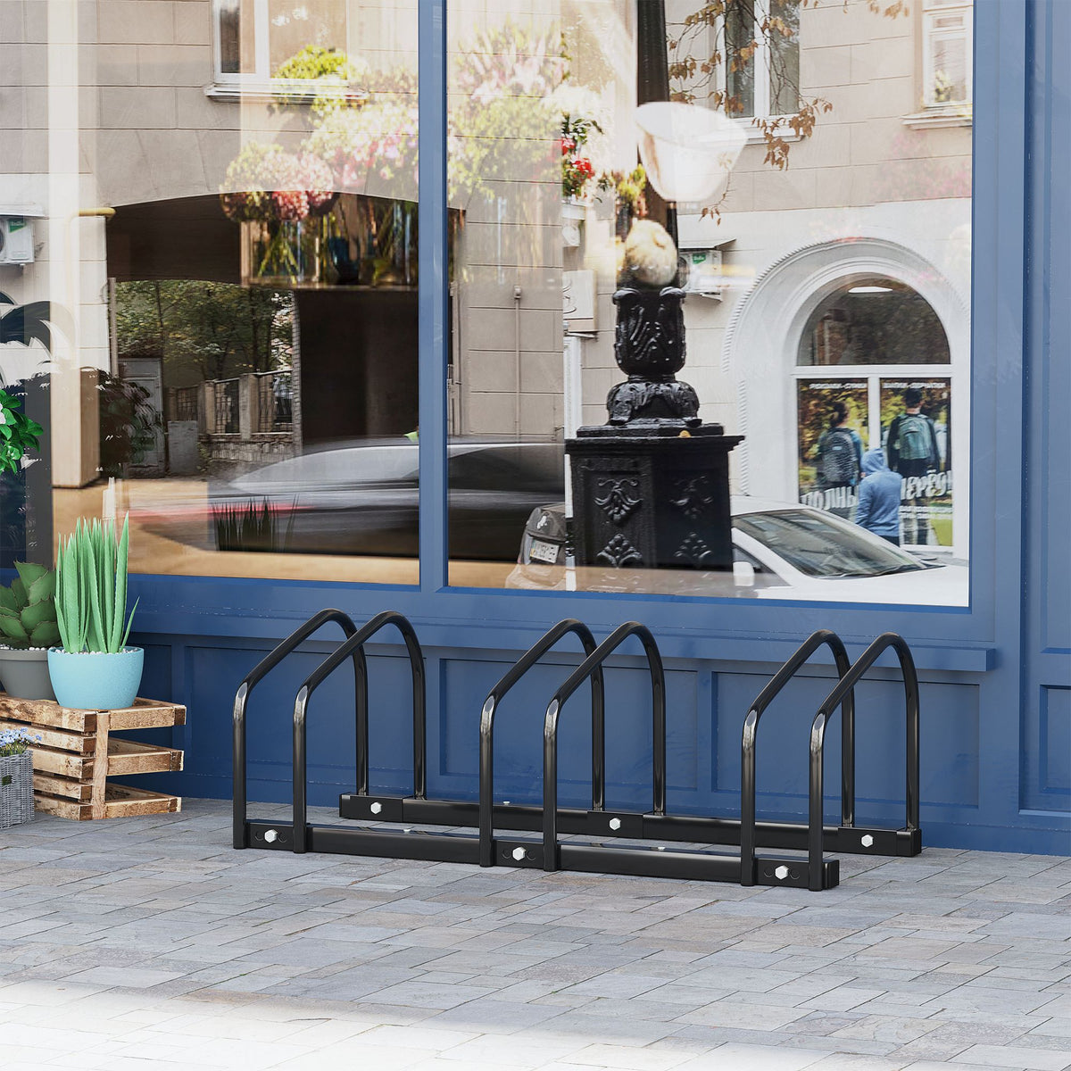 HOMCOM Bike Stand Parking Rack Floor or Wall Mount Bicycle Cycle Storage Locking Stand 76W x 33D x 27H (3 Racks, Black)