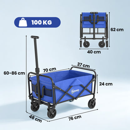 Outsunny 93L Festival Trolley on Wheels, Garden Folding Trolley Cart, 100kg Heavy Duty Collapsible Folding Wagon with Adjustable Handle and Carrying Bag for Beach, Camping, Festival, Blue