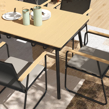 Outsunny 6‑Seater Garden Dining Set with Cushions, Rattan Backrest, Plastic Top, Garden Furniture Set, Natural Wood Finish