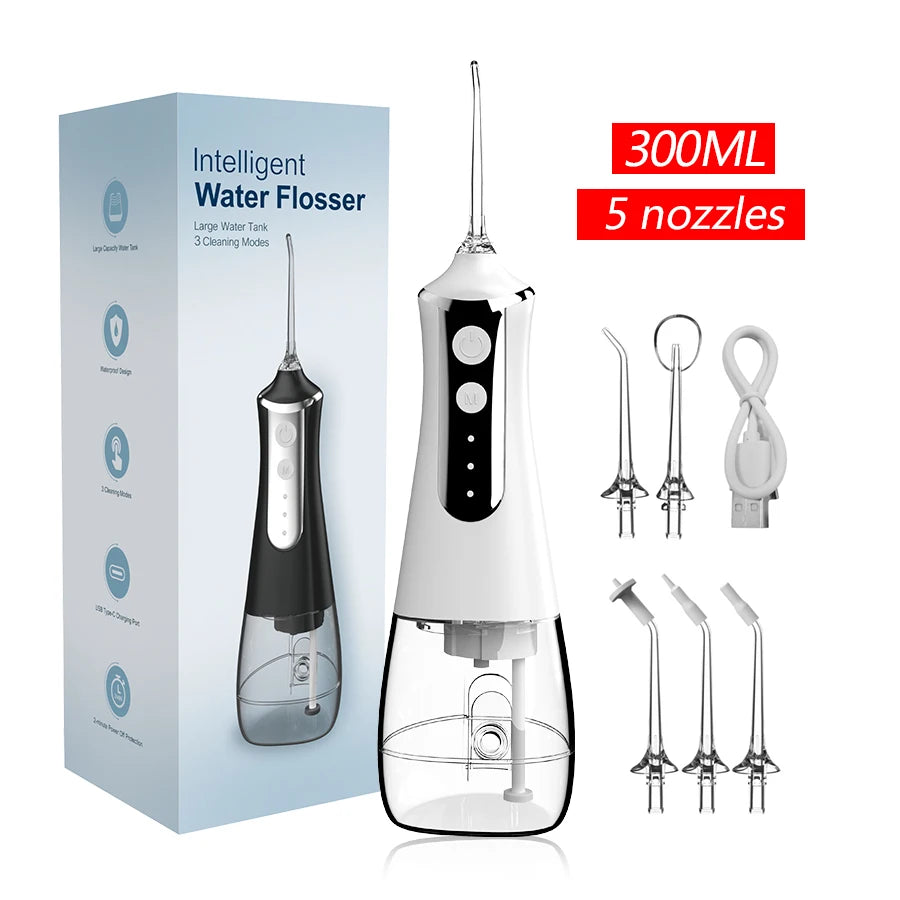 300ml USB Rechargeable Water Flosser Portable Dental Irrigator with 5 Nozzles 3 Modes dental accessories resina para dientes