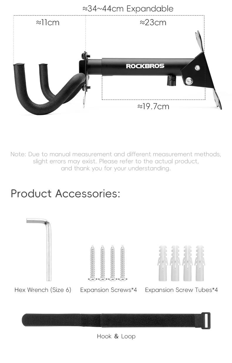 ROCKBROS Bike Rack Wall Mount Garage Home Adjustable Bicyle Rack Horizontal Bike Hook Thickened Reinforced MTB Road Bike Holder