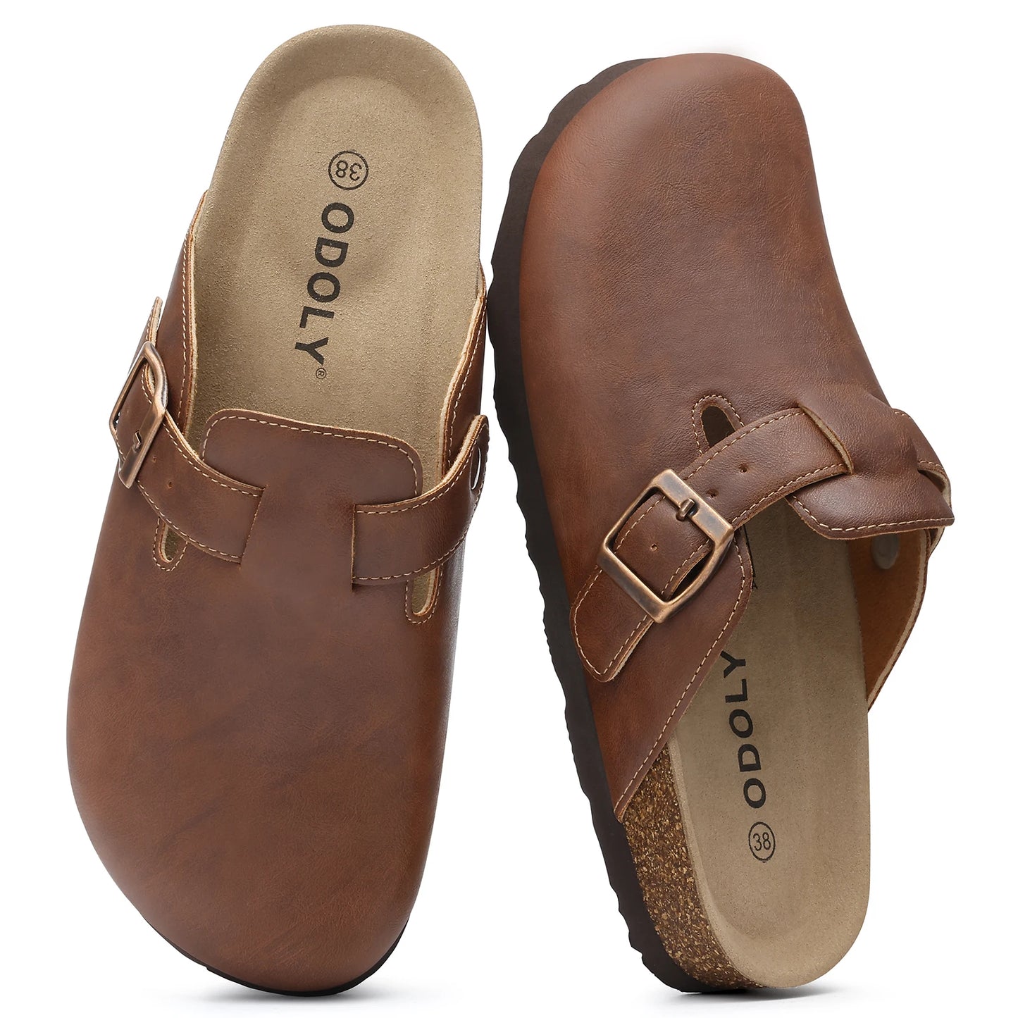 Kidmi Unisex Adjustable Buckle Slip-On Clogs with Arch Support Vegan Leather Cork Insole Potato Shoe for Women And Men