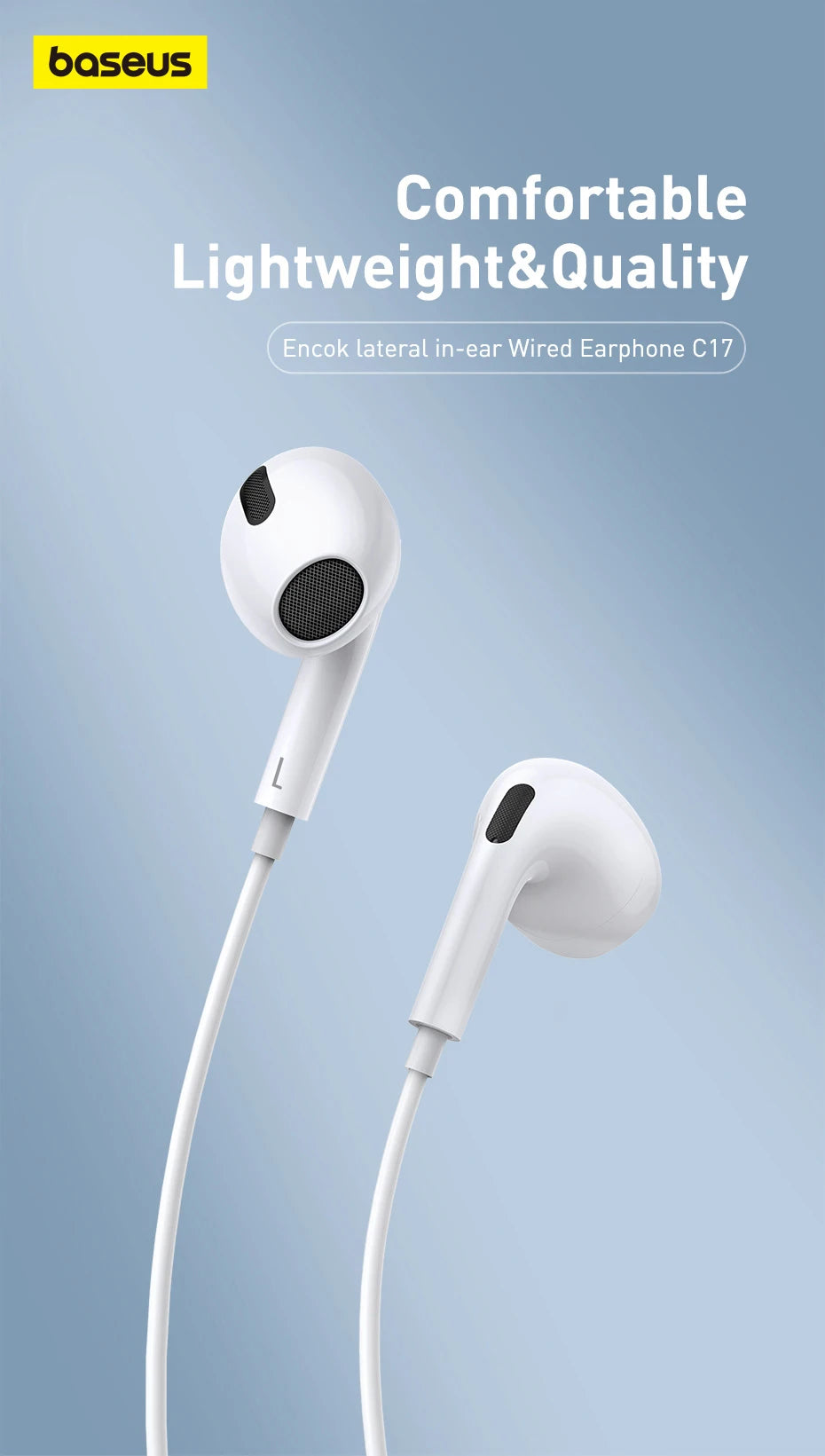Baseus C17 Type-C Earphones In Ear Hearphone Wired Headset With Mic For Smart Phone For Xiaomi Samsung S21 S20 Cellphone Headset