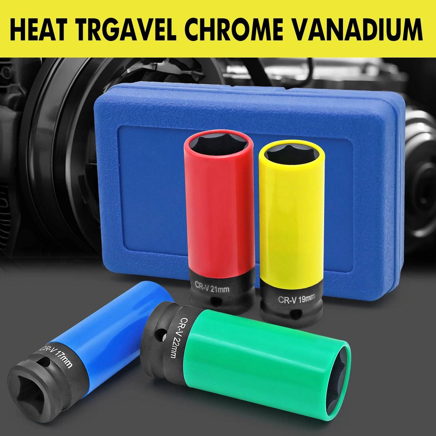 1/2" Drive Lug Nut Socket Set Drive Wheel Socket Auto Repair Protector Impact Sleeve Set 15mm, 17mm, 19mm, 21mm, and 22mm