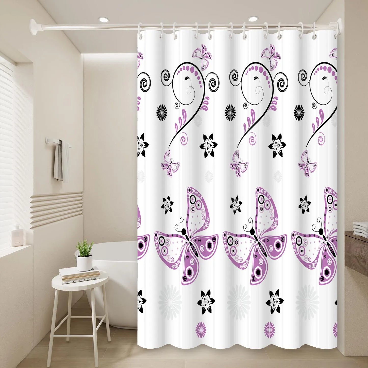 1pc Purple butterfly shower curtain  waterproof Peva covering curtain