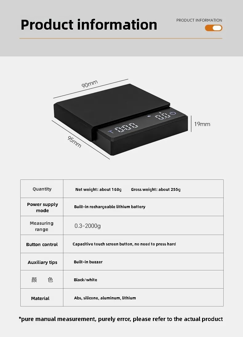 Mini Digital Coffee Scale with Timer 0.1g High Precision Rechargeable USB-C Fast Charging Kitchen Scale for Espresso Pour Over