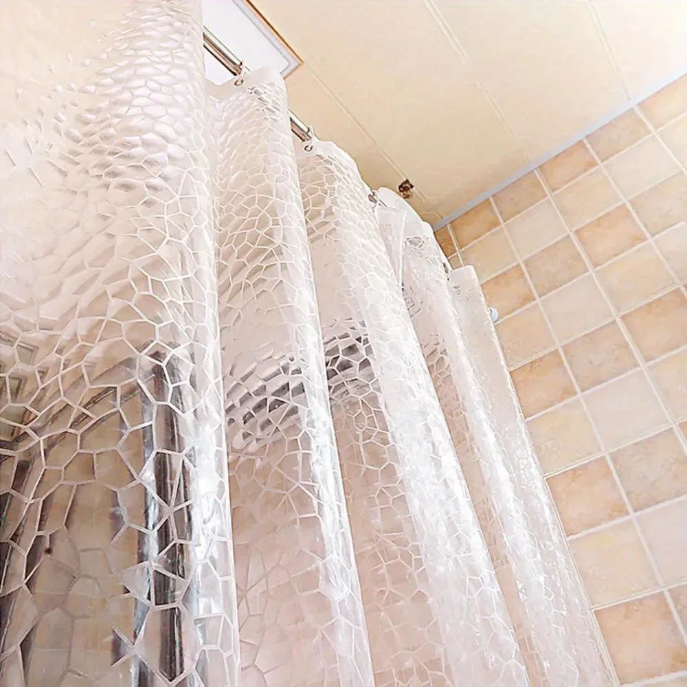 1Set Waterproof Bathroom Shower Curtain Transparent Bathroom Curtain with Hooks Thickened Bathing Sheer Wide Bath Curtain
