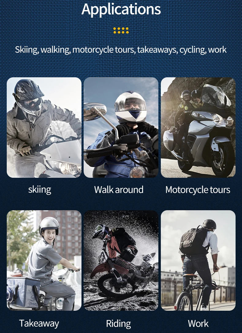 A10 Motorcycle Helmet Bluetooth Headset Wireless V5.0 Waterproof Handsfree Call Music Earphone 1000mAh Riders Moto GPS Headphone