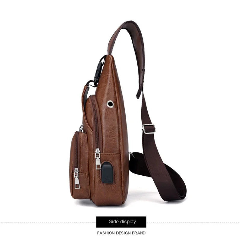 Spot Men's Chest Bag With Headphone Hole USB Shoulder