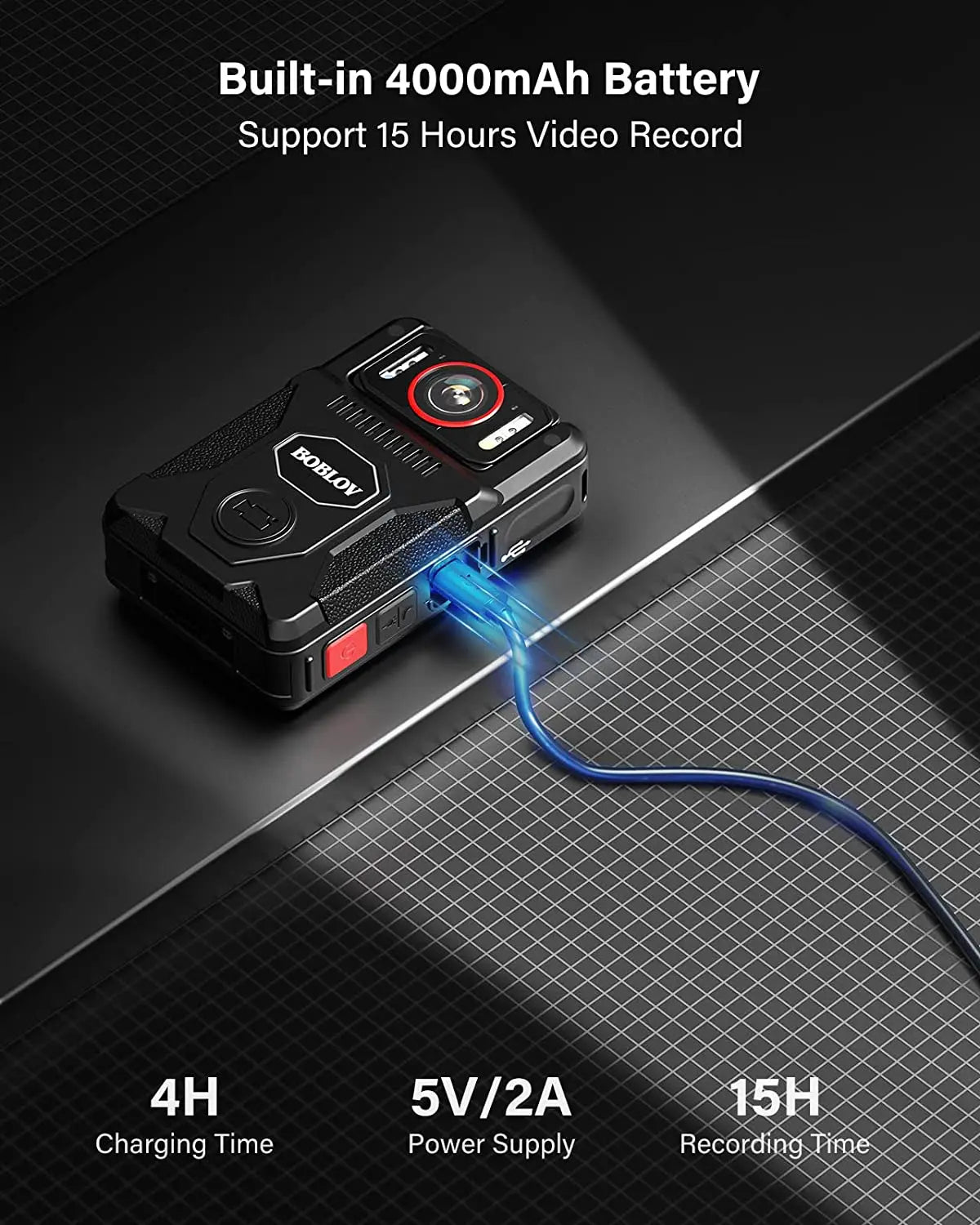 BOBLOV M7 Pro 4K GPS Body Mounted Camera 128GB Video Recorder 180° Rotate Camera 4000mAh Battery 15 Hours Recording GPS Bodycam