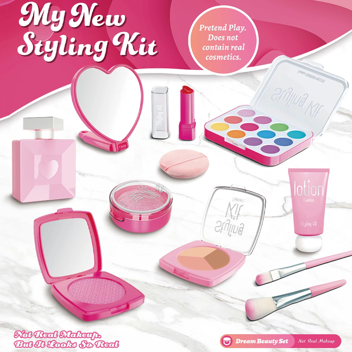 Play Makeup Toys, Simulated Cosmetics Fake Makeup Set Lipstick Powder Blusher Not Real Makeup for Girl Gifts
