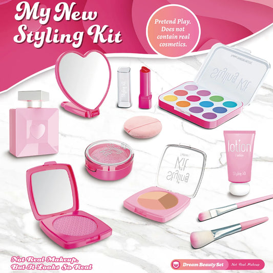 Play Makeup Toys, Simulated Cosmetics Fake Makeup Set Lipstick Powder Blusher Not Real Makeup for Girl Gifts