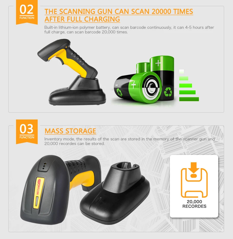 NETUM NT-1698W Handheld Wirelress Barcode Scanner AND NT-1228BL Bluetooth 1D/2D QR Bar Code Reader PDF417 for IOS Android IPAD