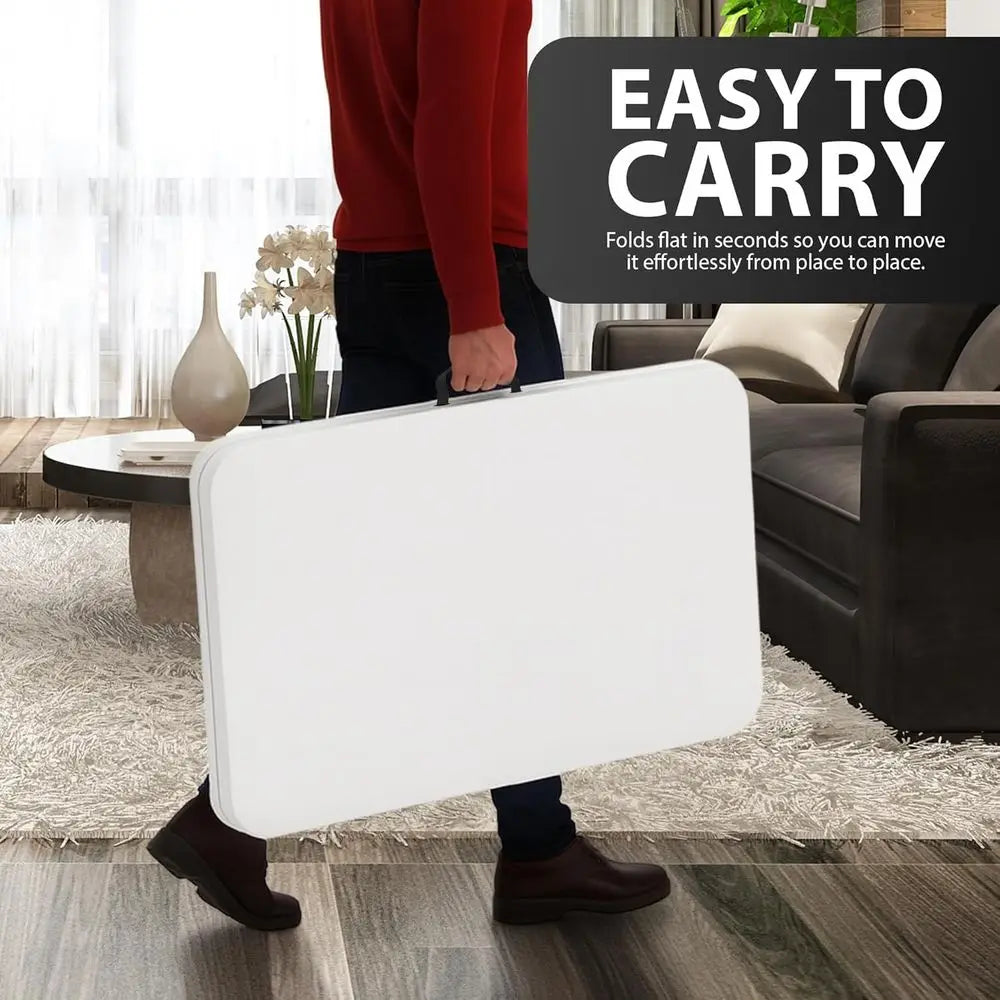 Portable Heavy-Duty Folding Table with White Plastic Top - Ideal for Camping, Catering, Picnics, and Outdoor Parties