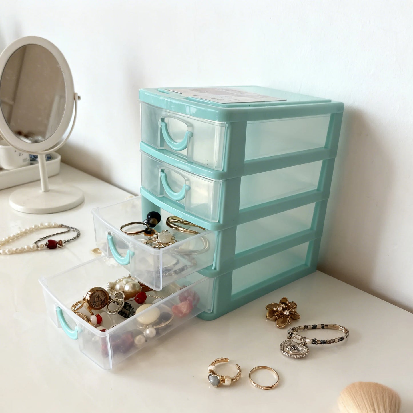 4-layer drawer-style jewelry storage box, rhinestone storage box, transparent earring storage box
