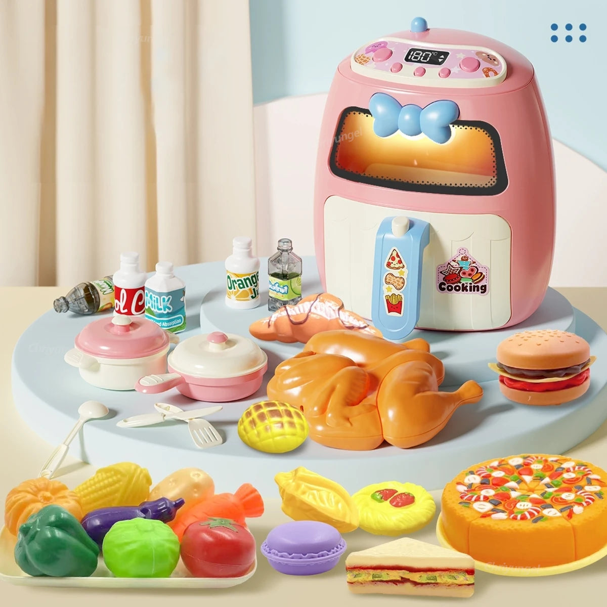 Pretend Play Toy Mini Kitchen Appliances Set for Toddlers Air Fryer Washing Mixer Educational Toys Gift for Kids Girls Boys