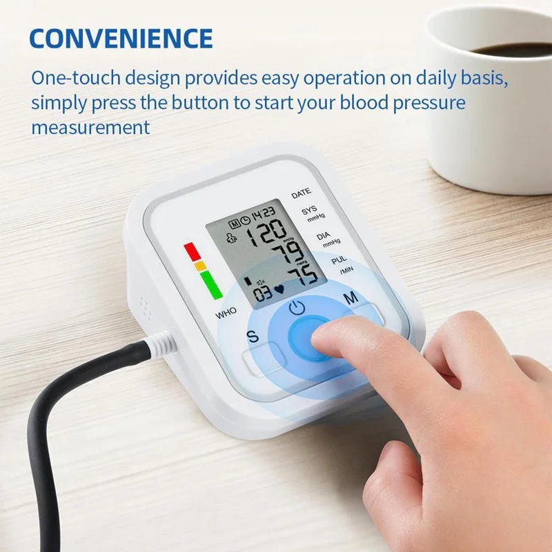 LCD Portable Health Care Pulse Meter BP Monitor Automatic Digital Arm Blood Pressure Monitor Tonometer Meter Sphygmomanometer