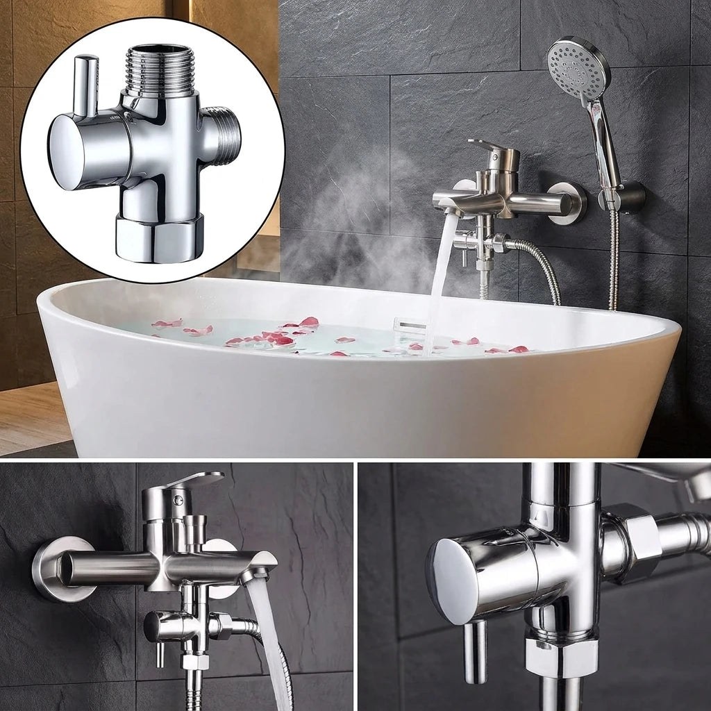 Three-Way T-Type Shower Diverter Valve G1/2 Inch Brass Faucet Connector Bathroom Water Diverters Adapter for Shower