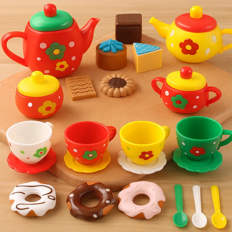 Afternoon Tea Set, 24Pcs of Girls' Playhouse Tea Set, Children's Kitchen Toy Set Party Dress-Up Toy, Donut, Cake