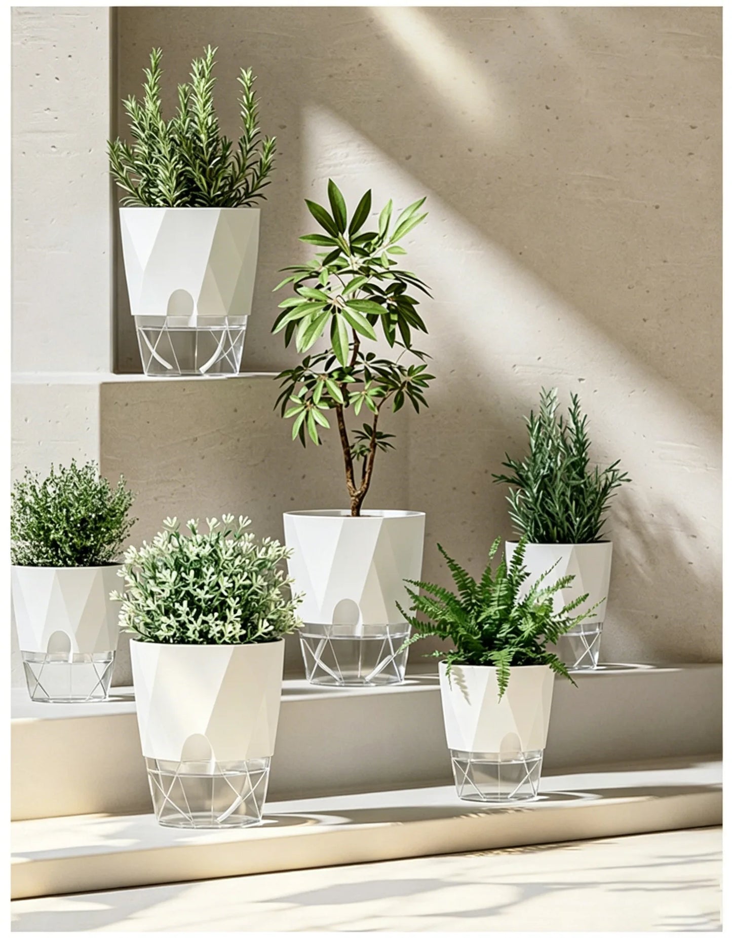 Self Watering Planter Diamond Lazy Flower Pot Transparent Double Layer Plastic Plant Pot for Indoor Plants