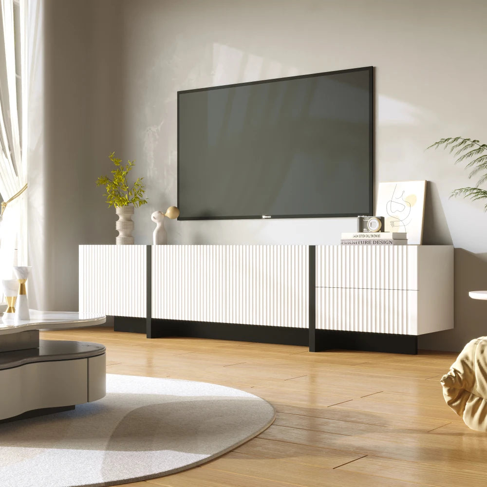 PINGGO Modern Large TV Cabinet 190cm Length Media Console with 3 Doors 2 Drawers, Storage TV Stand Entertainment Center