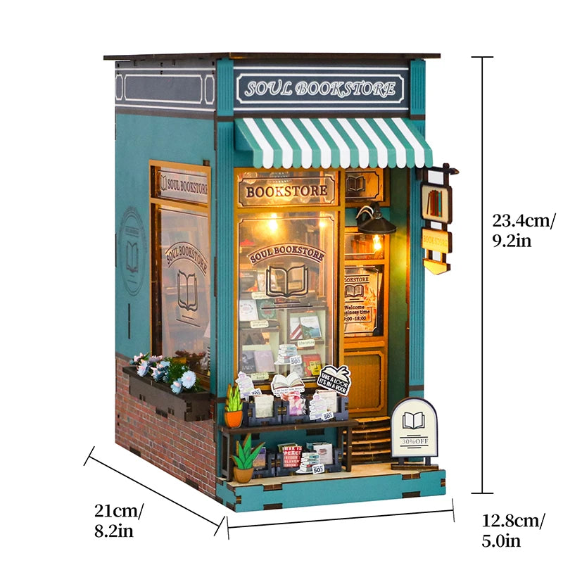 DIY Book Nook Kit Shelf Inser Dollhouse Model Building Kit Wooden Bookshelf Room Dollhouse Bookend Toy For Adults Birthday Gifts