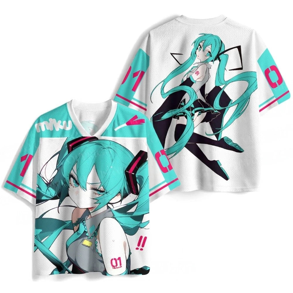 Summer New  Virtual Idol Hatsune Miku Sports Jersey Short Sleeve Kids/Adult Kawaii Role Play Breathable Quick Drying T-shirt Top