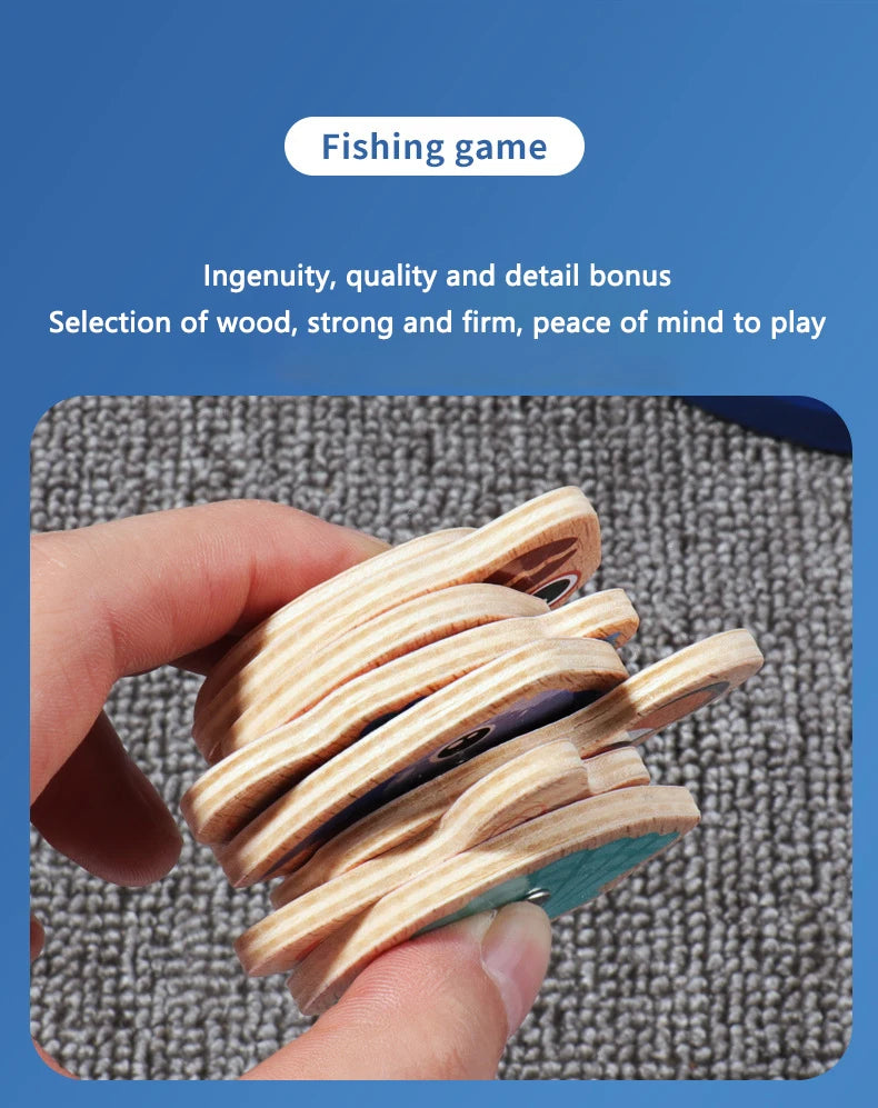 Montessori Wooden Magnetic Fishing Toys Marine Life Cognition Fish Games Early Educational Toy for Kids Parent-child Interactive