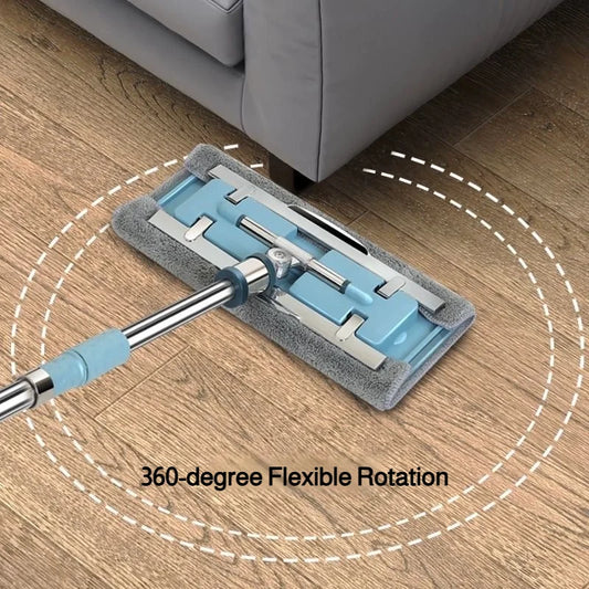 Lazymen Steel Clamp Flat Mop No Hand Wash Needed Floor Cleaning Tool Home Use Stainless Steel Pole Fine Fiber Cloth Dust Pusher