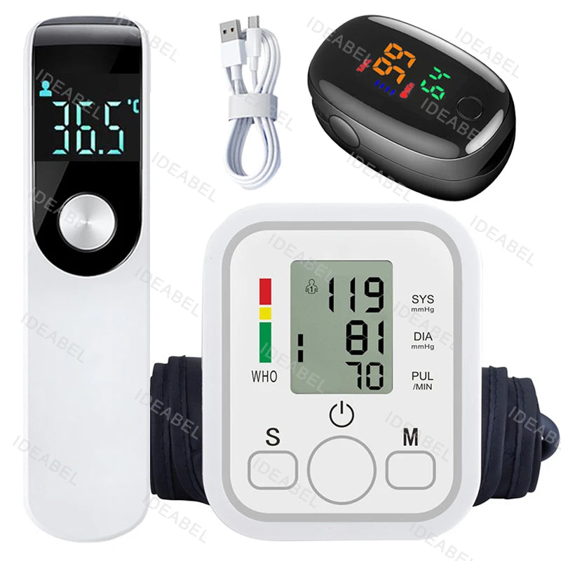 LCD Portable Health Care Pulse Meter BP Monitor Automatic Digital Arm Blood Pressure Monitor Tonometer Meter Sphygmomanometer
