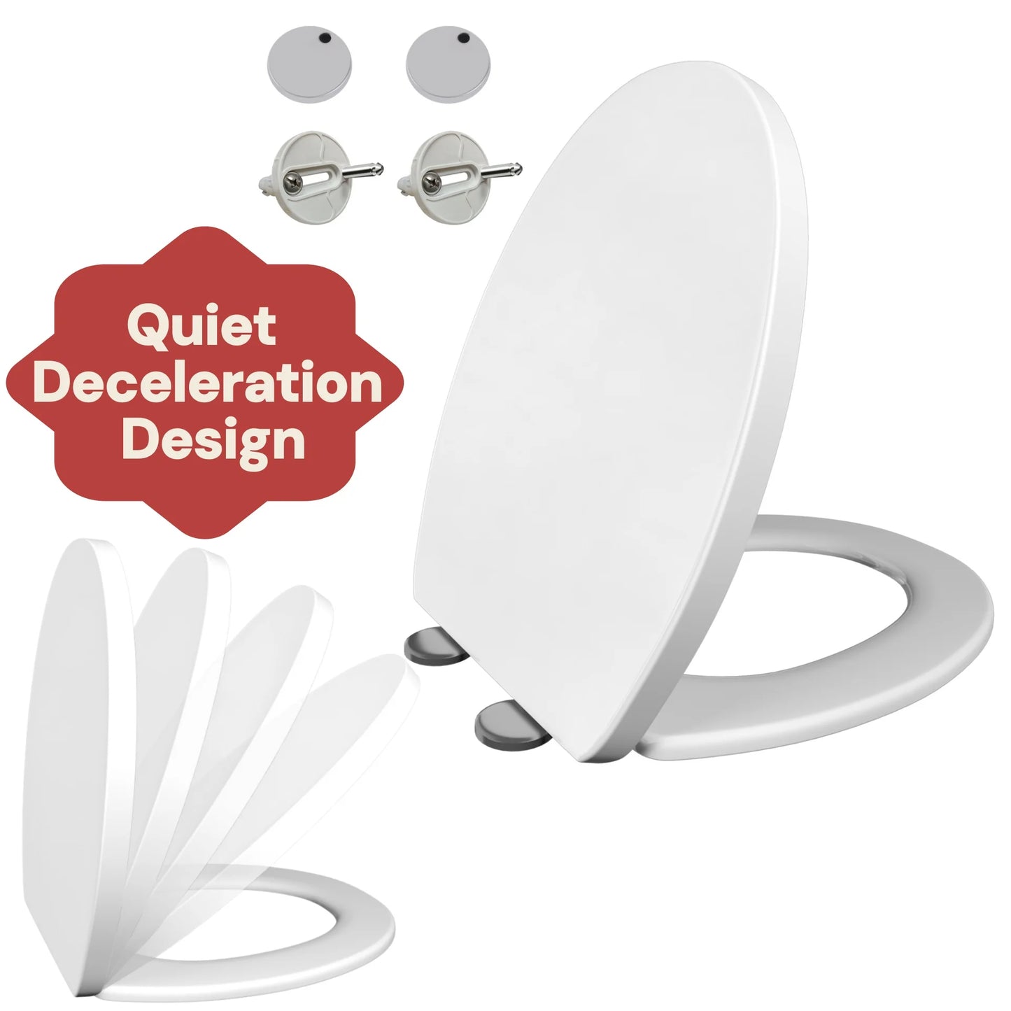 White Soft Close Toilet Seat with Quick Release for Easy Clean Toilet Seat with Adjustable Hinges Standard O Shape Toilet Seat
