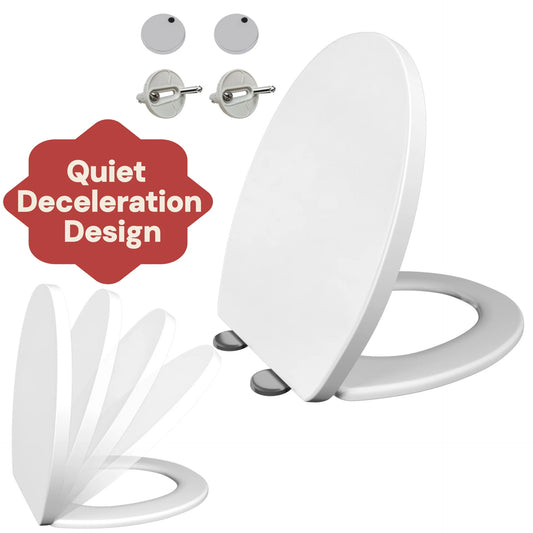 White Soft Close Toilet Seat with Quick Release for Easy Clean Toilet Seat with Adjustable Hinges Standard O Shape Toilet Seat