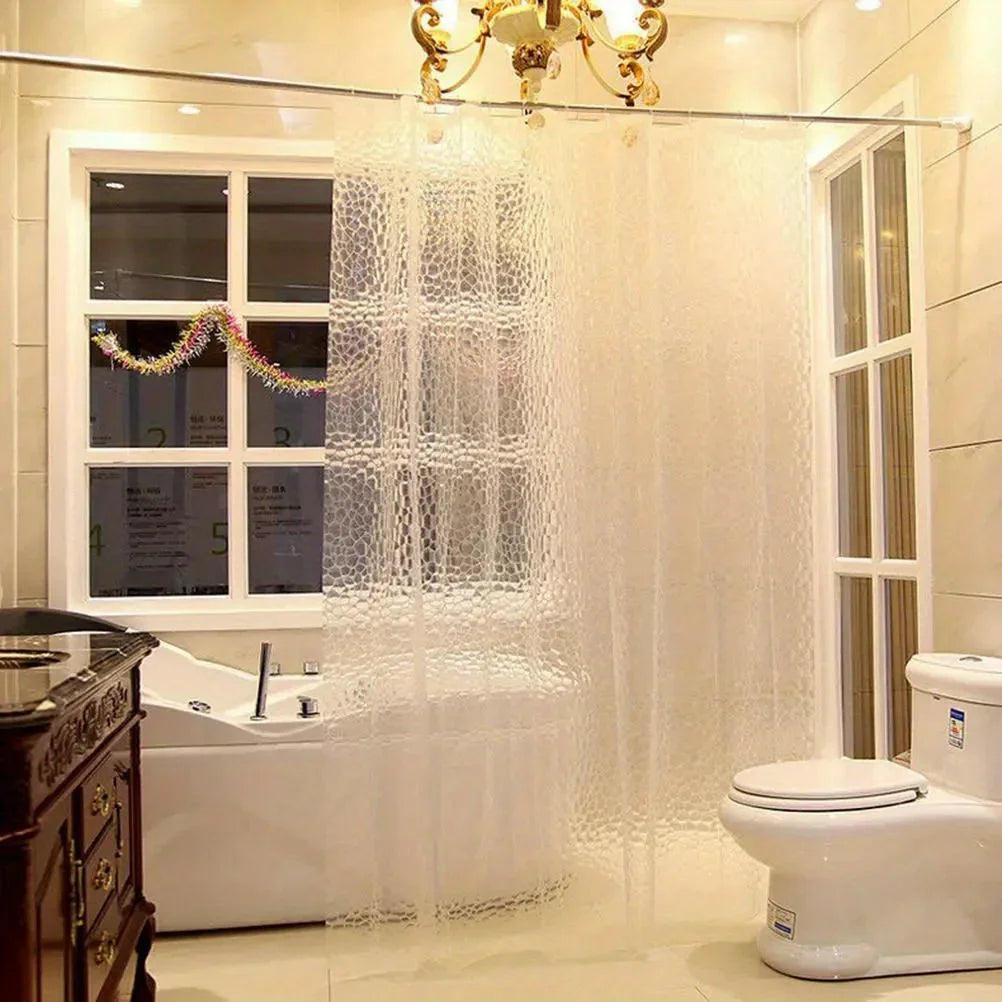 1Set Waterproof Bathroom Shower Curtain Transparent Bathroom Curtain with Hooks Thickened Bathing Sheer Wide Bath Curtain