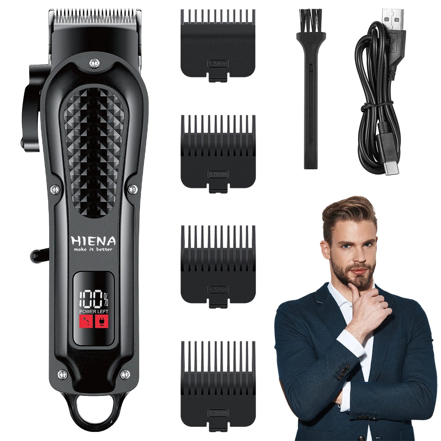 HIENA Professional Barber Clippers UBS 5V1A Rechargeable Low Noise Hair Trimmer for Men Daily Hair Styling Use