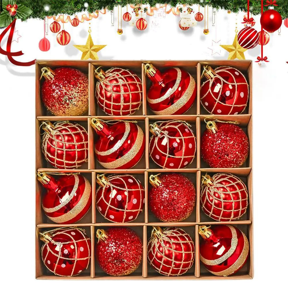 16PCs/Box 6cm Shiny Glitter Christmas Ball Ornaments Shatterproof Christmas Tree Hanging Ornaments Pendants Party Decorations