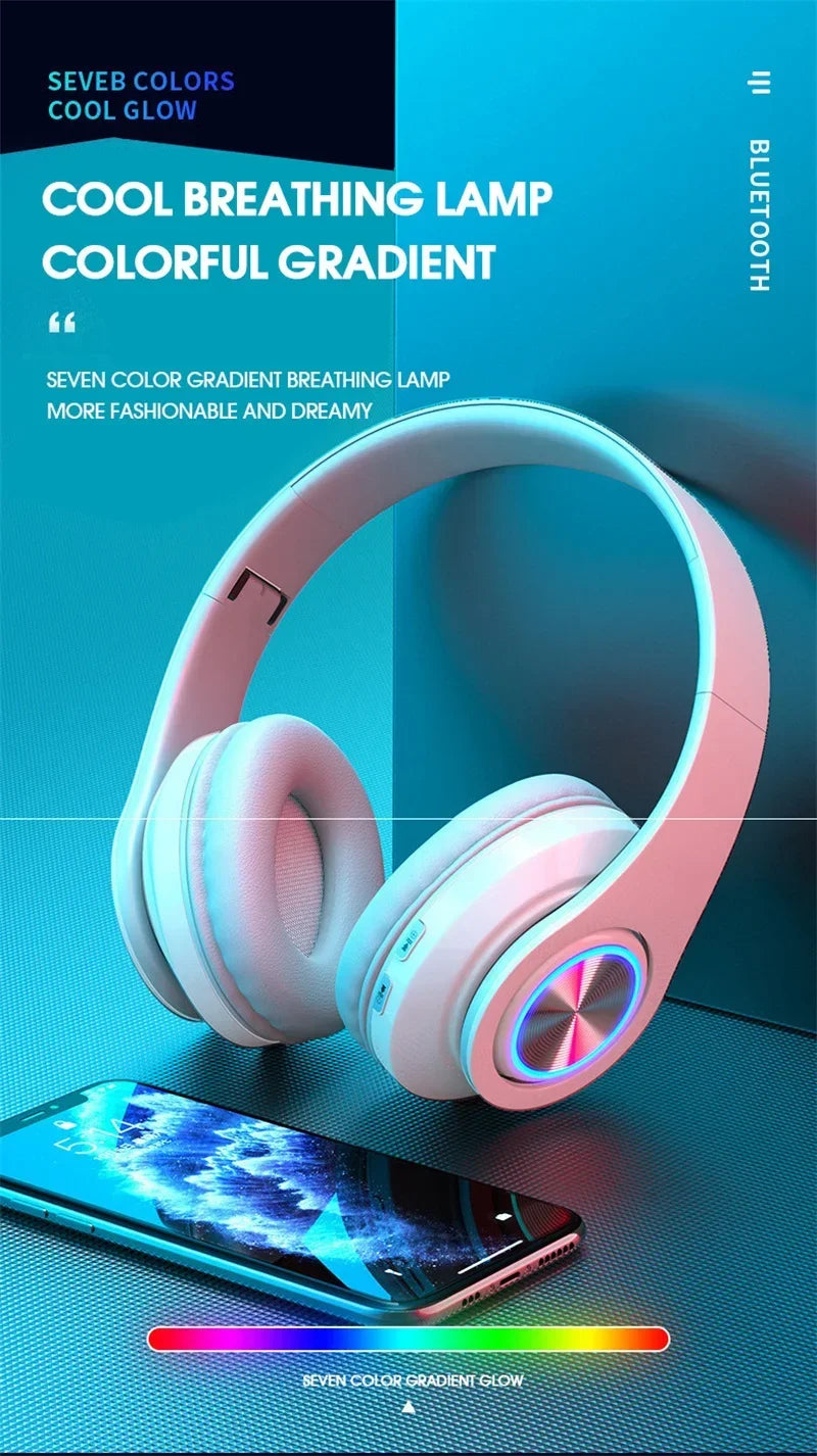 Foldable Bluetooth Headsets  Wireless Headphones With Mic Stereo Earphone Support TF Card FM For Xiaomi Iphone Sumsamg Phone
