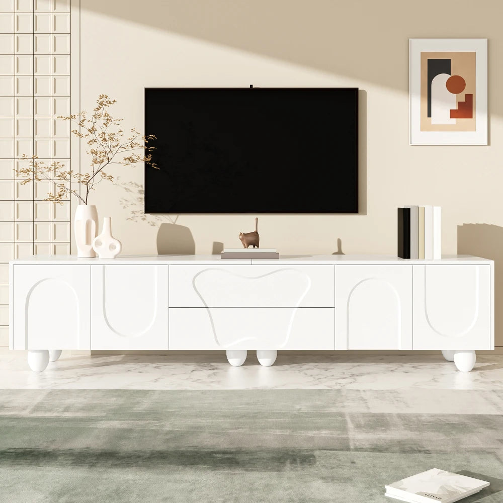 180cm Modern TV Stand for TVs up to 65 inches, Storage TV Cabinet with Solid Wood Legs, Black PB Board Entertainment Center for