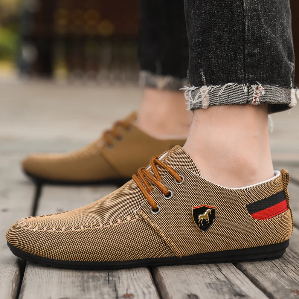 Men's Breathable Fabric Casual Loafers, Soft-Soled Comfortable Lace-Up Low-Top Men's Shoes, Versatile for Daily Commuting and Light Business Wear, Lightweight, Wear-Resistant, Non-Stuffy, Comfortable for Long Wear, Suitable f