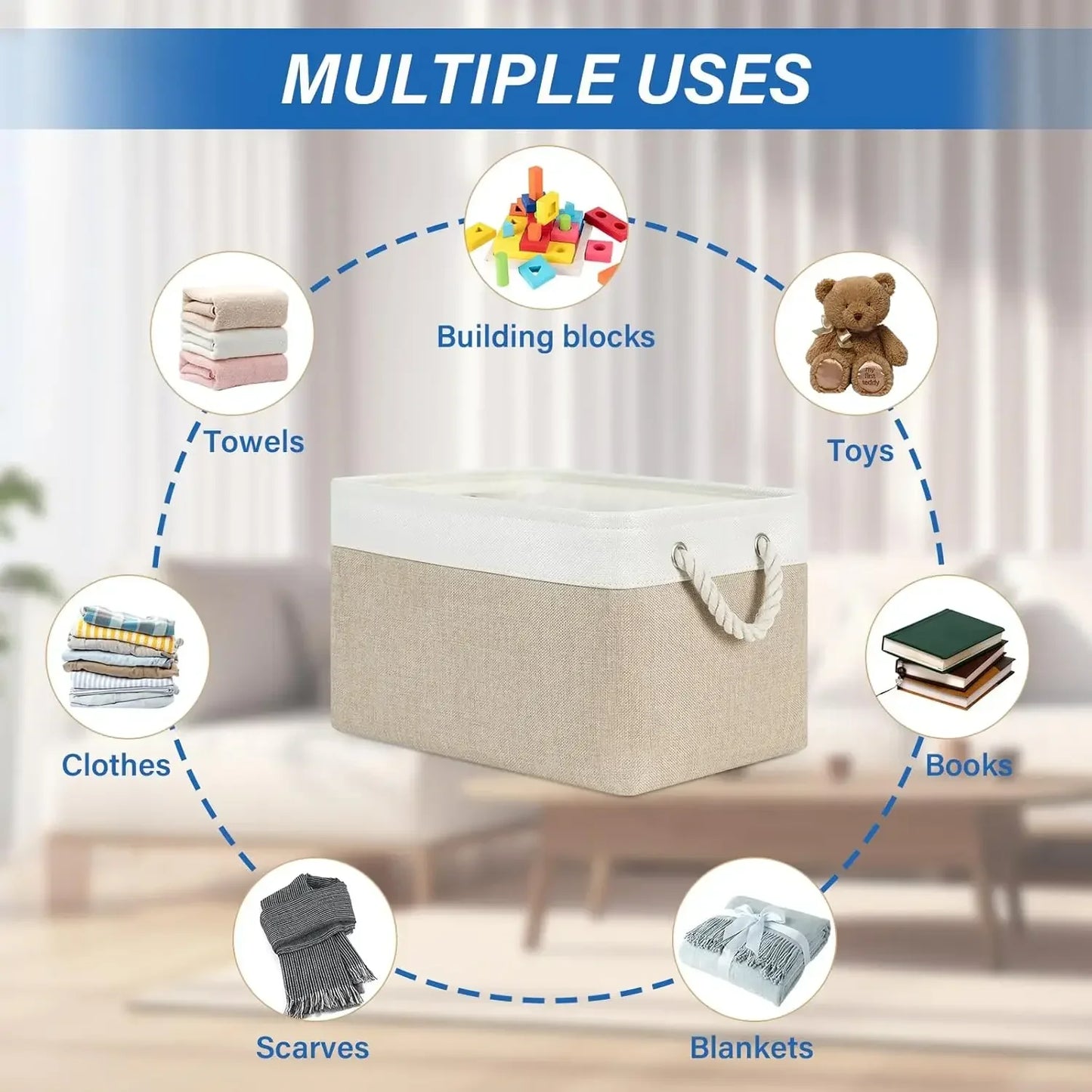 Folding Linen Fabric Storage Basket Multi-functional Sundries Storage Bag with Handle Organizer Box for Underwear Sock Baby Toys