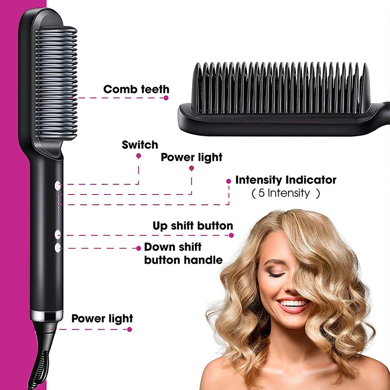 New Dual-Purpose Heated Straightening And Curling Comb With Negative Ions That Won’T Damage Your Hair Hair Straightenercomb