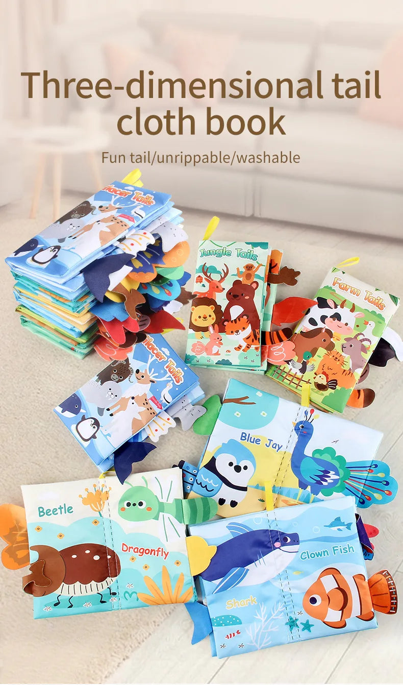 Baby Cloth Book Toys Cartoon Animals Tail  Educational Ringed Paper Cloth Book Toys Enlightenment Baby Toys 0-12 Months Gifts