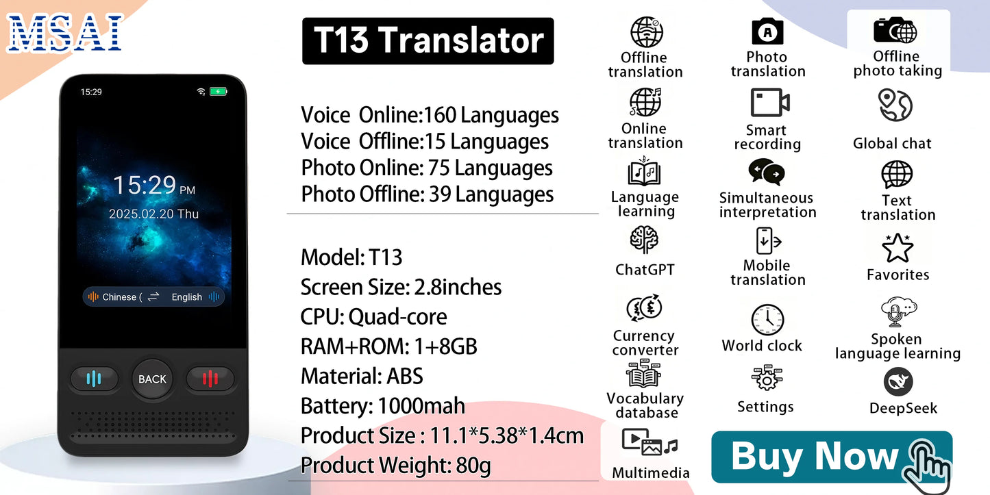 T18 T13 Language Translator 17 Offline Voice Languages Cover 58 Countries 39 Offline Photo Translation No WiFi Needed for Travel
