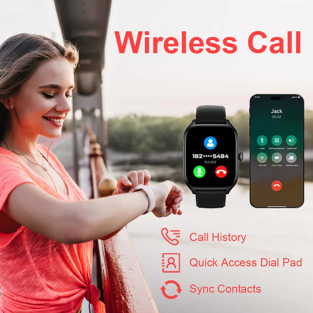KESHUYOU H9 2025 Smart Watch 2.01-inch HD Display Receive Make Calls Message Preview Sport Mode Weather Forecast Smart Watch