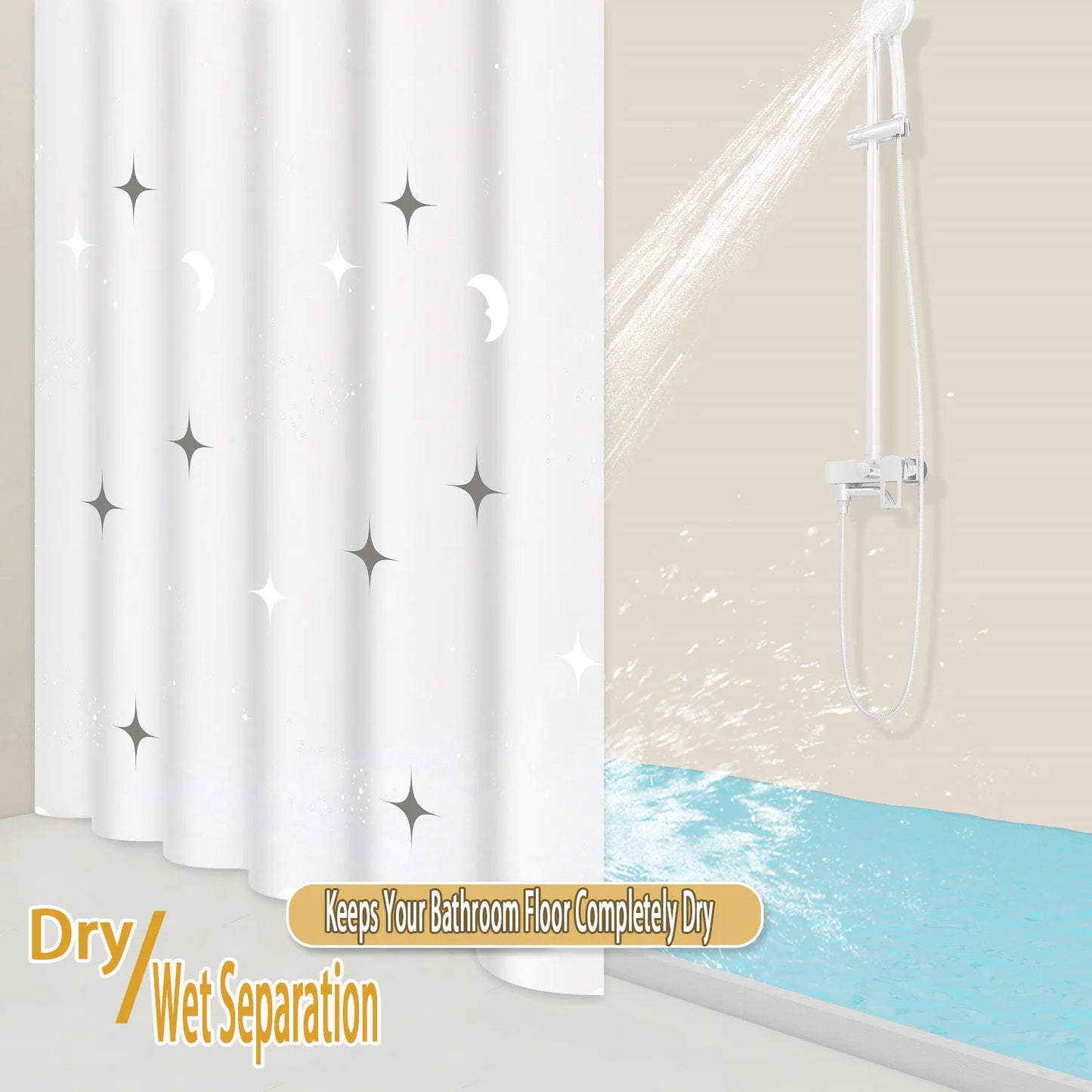 1pc Cute Star and Moon Galaxy Kids Shower Curtain Funny Cartoon Waterproof PEVA Bathroom Decor