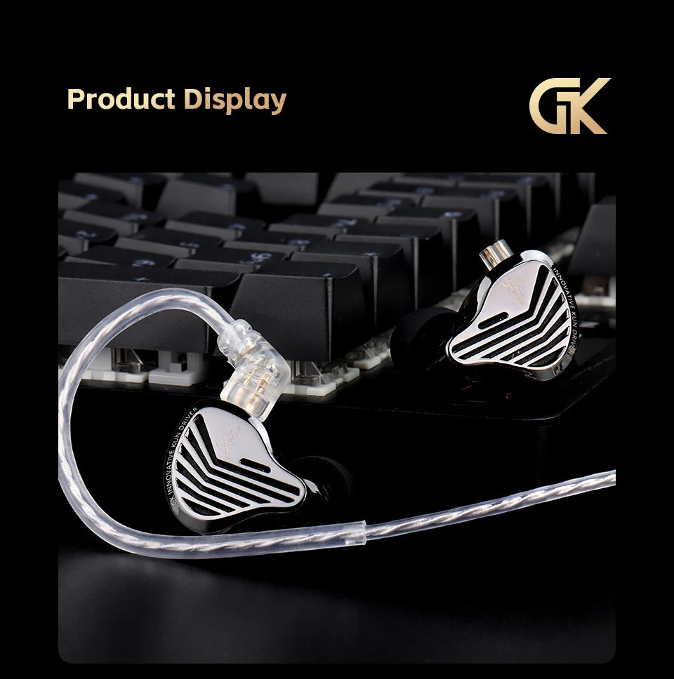 GK KUNTEN Dynamic Drive Heavy Bass Earbuds HIFI Sports Metal Headphones Detachable 2PIN Compatible with KZ Zenith EDX PRO