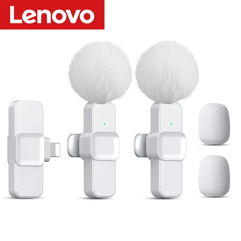 Lenovo Pink Wireless Lavalier Microphone for iPhone Android PC Live Gaming Phone Portable Audio Video Recording Vlog Microphone
