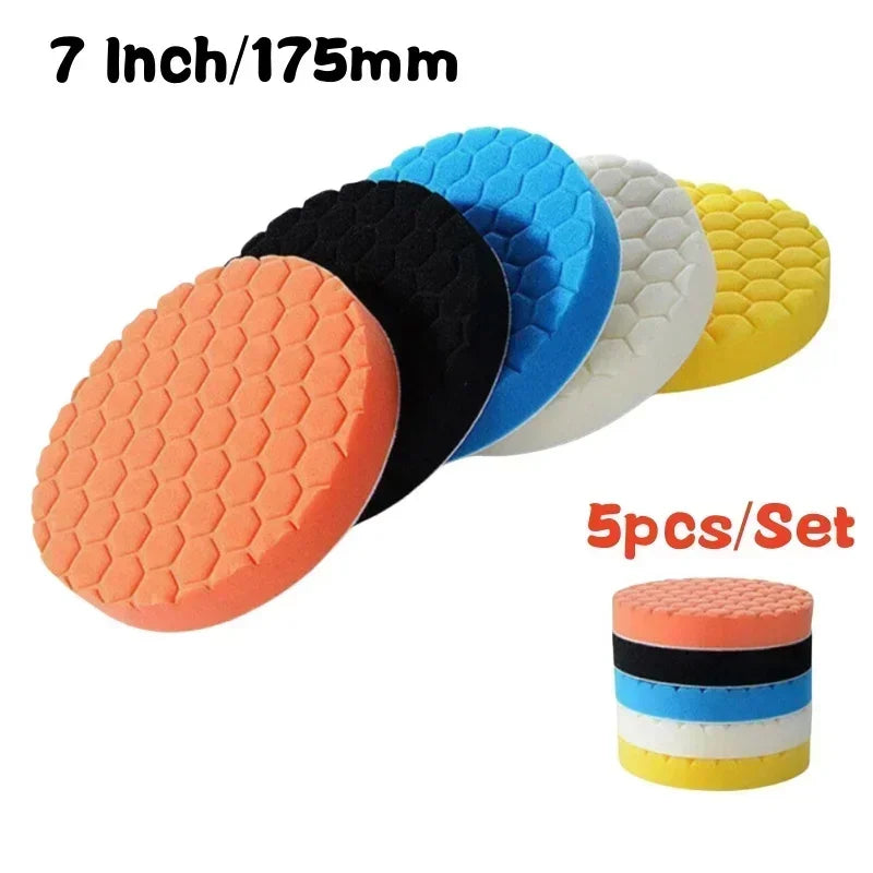 5PCS auto detailing pads polishing wheel for drill buffing kit 5/6/7 inch self adhesive polishing pad car wax applicator discs